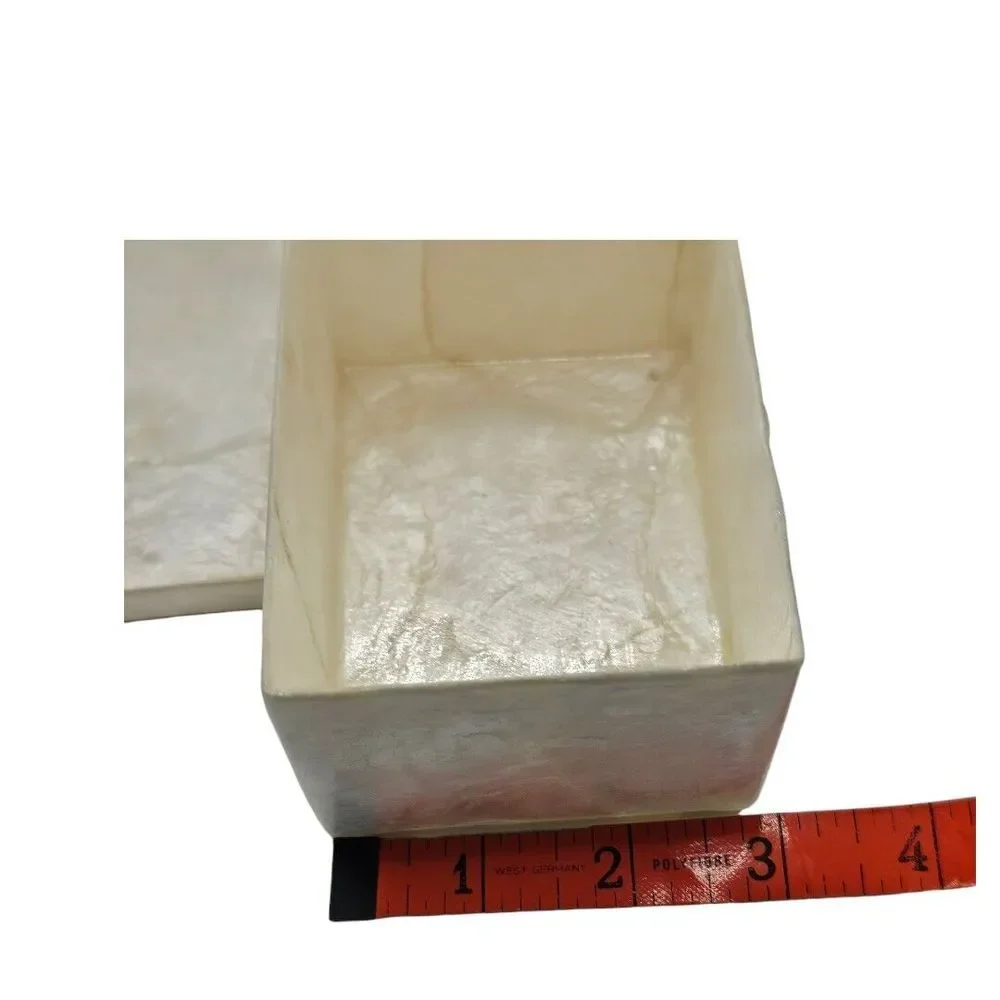 Capiz Oyster Mother of Pearl Shell Box Red Pink Floral Design Lid‎ Trinket Box